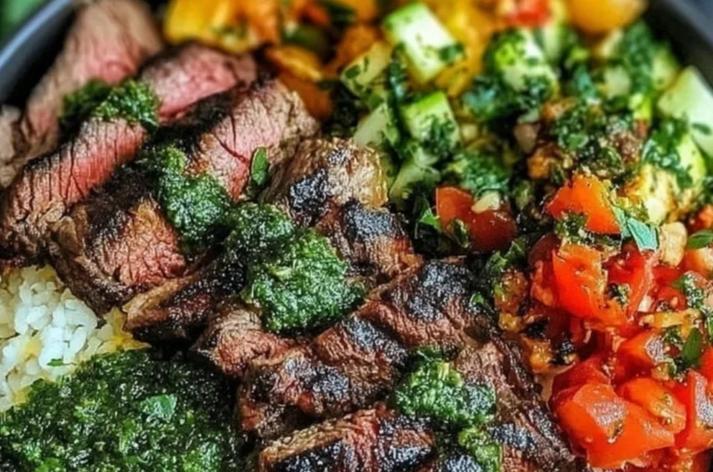 Mediterranean Steak Bowl with fresh vegetables and flavorful herbs