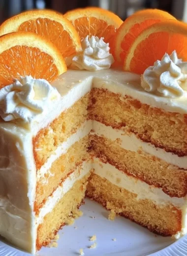 Delicious Orange Creamsicle Cake topped with orange frosting and cream zest
