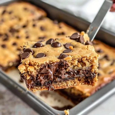 Delicious homemade Peanut Butter Chocolate Chip Bars on a plate