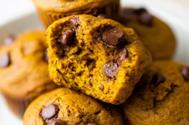 Freshly baked pumpkin protein muffins on a cooling rack