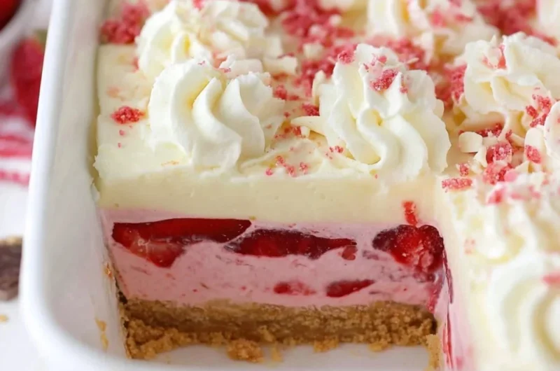 Delicious strawberry delight dessert featuring fresh strawberries and whipped cream.