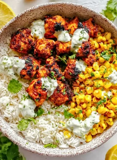 Delicious Street Corn Chicken Rice Bowl with vibrant toppings and flavors