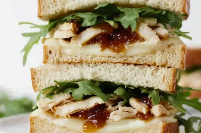 Tasty Apricot Brie Chicken Sandwich with fresh ingredients on a plate
