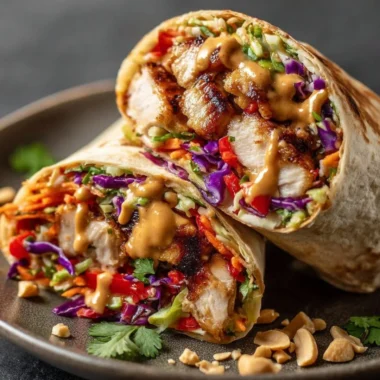 Thai Chicken Wrap with crunchy Asian slaw, ideal for a fresh and flavorful meal.