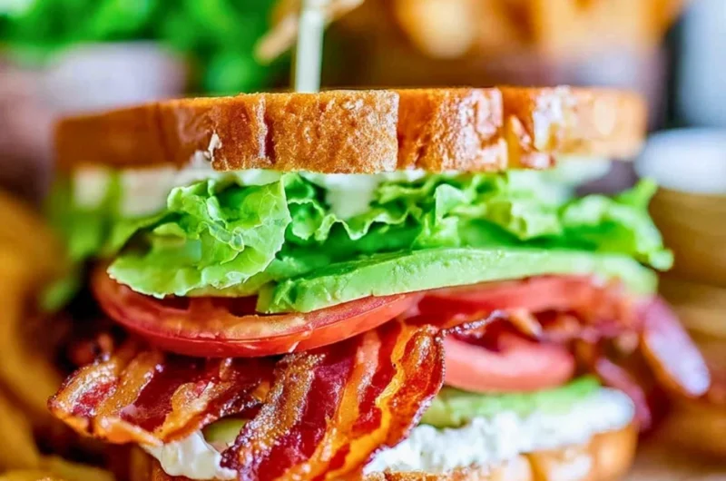Delicious BLT sandwich stacked with crispy bacon, lettuce, and tomatoes.