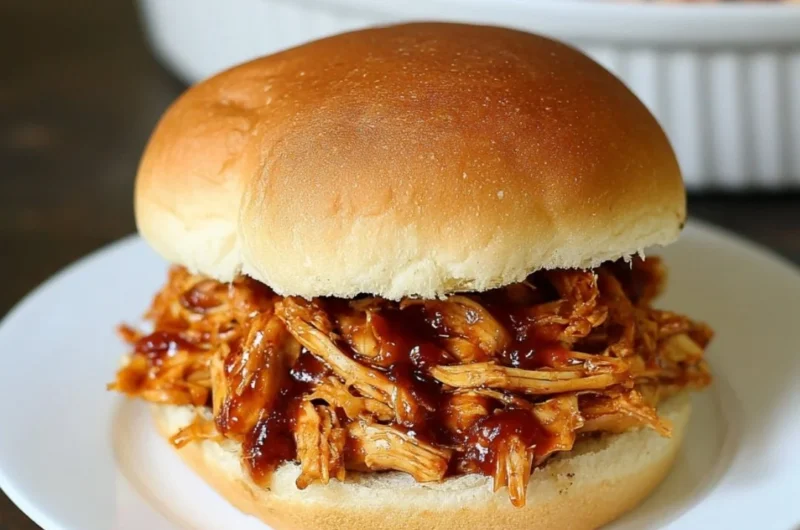 Delicious pulled Crockpot BBQ Chicken served in a bowl