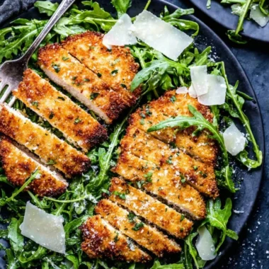 Crispy air-fryer breaded chicken breast ready to serve