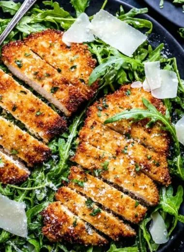 Crispy air-fryer breaded chicken breast ready to serve