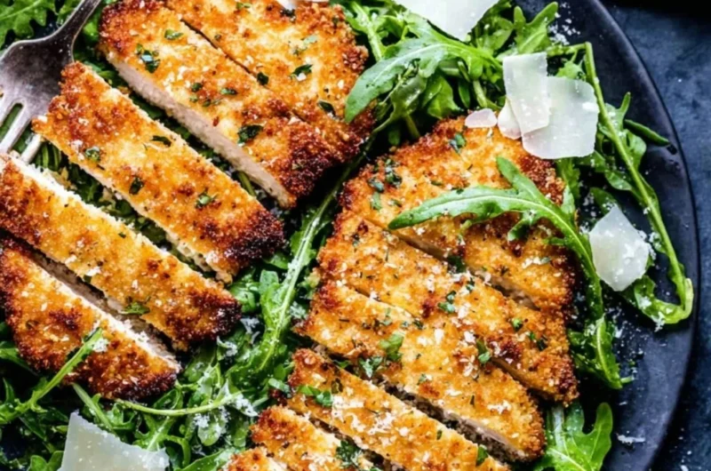 Crispy air-fryer breaded chicken breast ready to serve