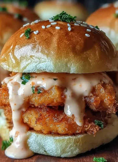 Bang Bang Chicken Sliders served with spicy sauce and garnishes