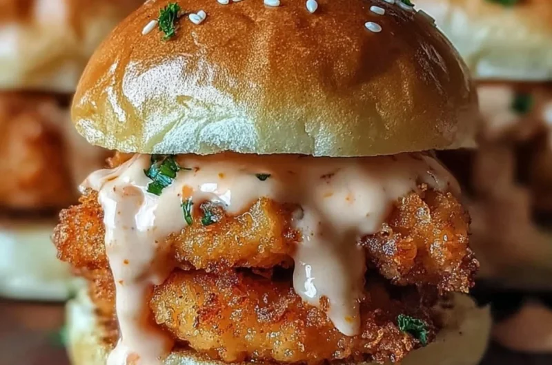 Bang Bang Chicken Sliders served with spicy sauce and garnishes