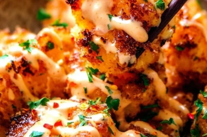 Crispy Bang Bang Shrimp made in an air fryer, served in a bowl