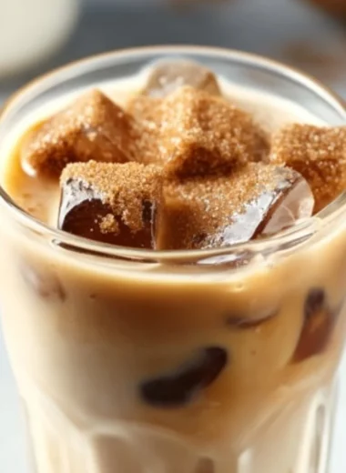 Delicious Brown Sugar Vanilla Iced Coffee in a glass with ice cubes