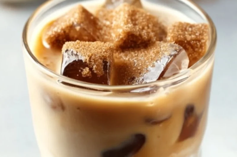 Delicious Brown Sugar Vanilla Iced Coffee in a glass with ice cubes