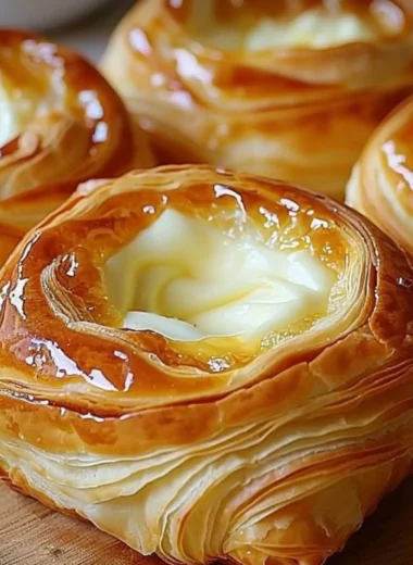 Freshly baked Cheese Danish with creamy cheese filling on a white plate