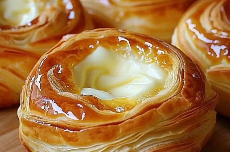 Freshly baked Cheese Danish with creamy cheese filling on a white plate