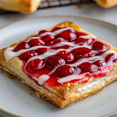 Freshly baked Cherry Danish pastry with glossy cherry filling