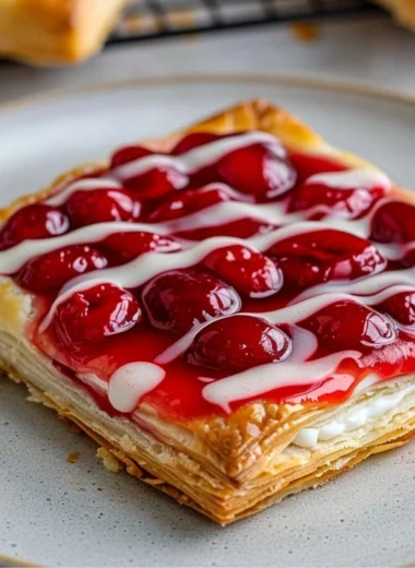 Freshly baked Cherry Danish pastry with glossy cherry filling