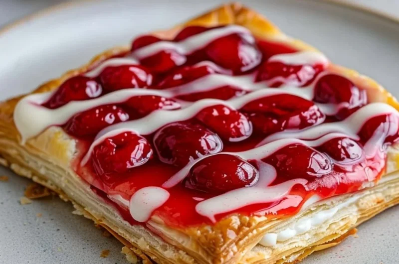 Freshly baked Cherry Danish pastry with glossy cherry filling