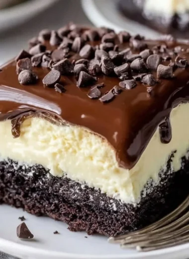 Delicious Chocolate Ooey Gooey Cake with rich chocolate glaze
