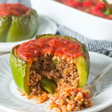 Classic stuffed peppers filled with savory ingredients, ready to enjoy.