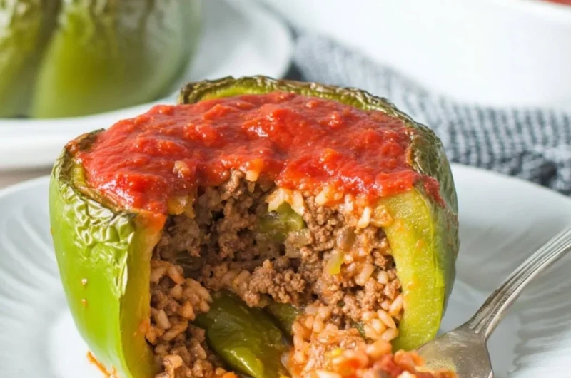 Classic stuffed peppers filled with savory ingredients, ready to enjoy.