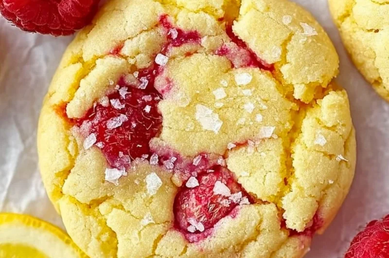 Cozy lemon raspberry cookies with a citrus glaze and berries on a plate