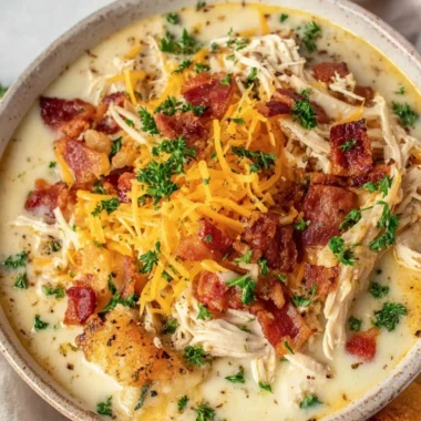 Bowl of creamy Keto Chicken Soup with chicken and cream cheese ingredients