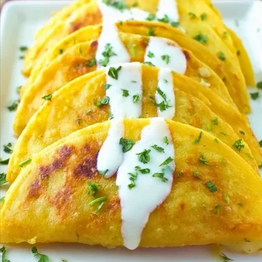 Plate of crispy potato tacos topped with fresh ingredients.