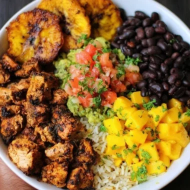 Cuban Chicken with Black Beans and Rice in a flavorful bowl