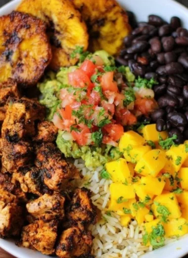 Cuban Chicken with Black Beans and Rice in a flavorful bowl