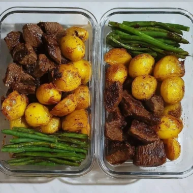 Garlic balsamic steak bites cooked to perfection, served on a platter.