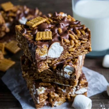 Delicious Golden Grahams S'mores Bars served on a plate