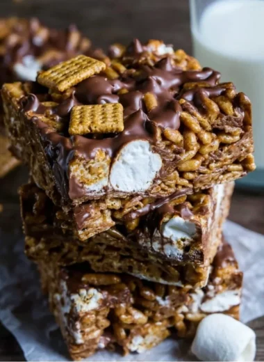 Delicious Golden Grahams S'mores Bars served on a plate