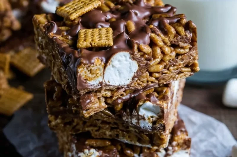 Delicious Golden Grahams S'mores Bars served on a plate