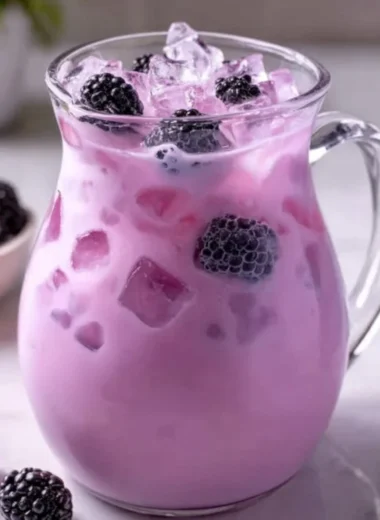 Homemade blackberry coconut pink drink inspired by Starbucks recipe.