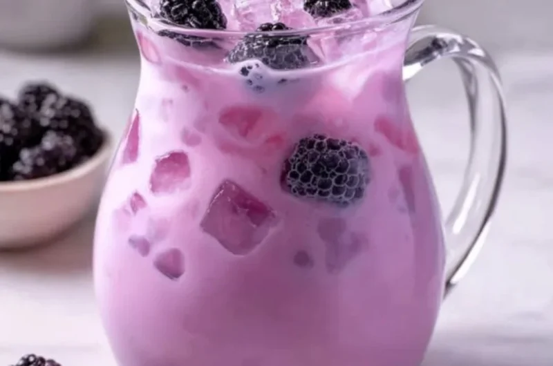Homemade blackberry coconut pink drink inspired by Starbucks recipe.