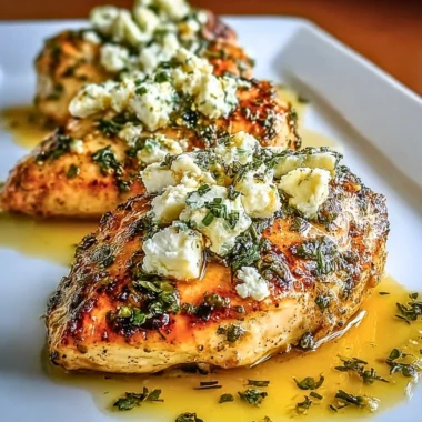 Juicy Greek chicken with lemon and feta served on a plate