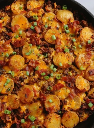 Loaded ground beef and potatoes skillet dish