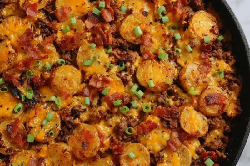 Loaded ground beef and potatoes skillet dish
