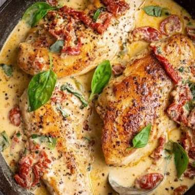 Delicious Marry Me Chicken served with creamy sauce and herbs.