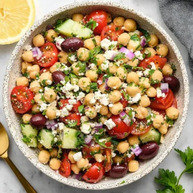 Mediterranean Chickpea Salad with fresh vegetables and herbs