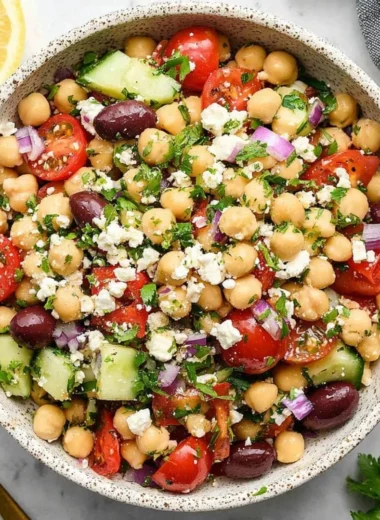 Mediterranean Chickpea Salad with fresh vegetables and herbs