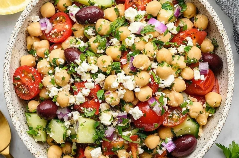 Mediterranean Chickpea Salad with fresh vegetables and herbs