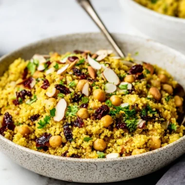 Moroccan-inspired chickpea quinoa salad with vibrant vegetables and spices