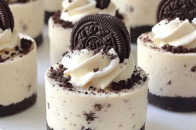 Delicious no-bake Oreo cheesecake topped with Oreo cookie crumbs.