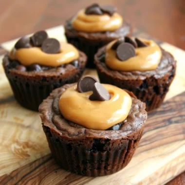 Delicious Peanut Butter Cup Brownies topped with peanut butter cups