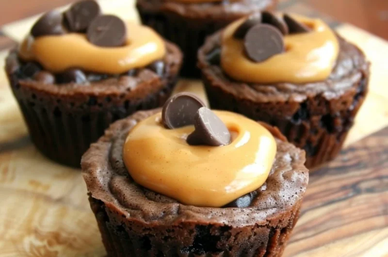 Delicious Peanut Butter Cup Brownies topped with peanut butter cups