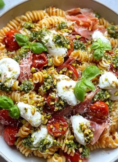 Radiator Pasta Salad with fresh vegetables and dressing