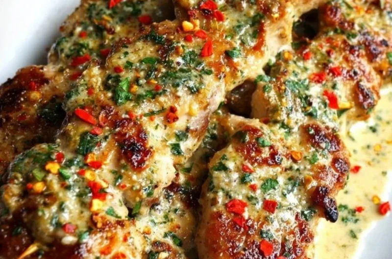 Delicious Ranch Garlic Parmesan Chicken Skewers on the grill